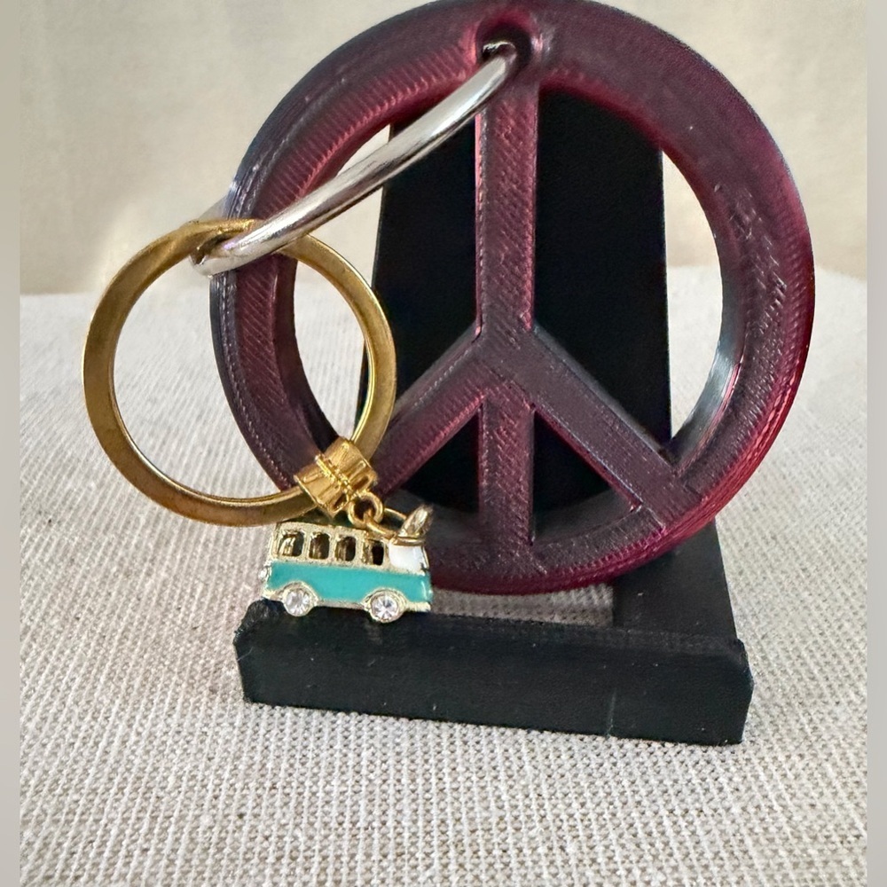 Turquoise Enamel Bus Keychain with Gold Charm